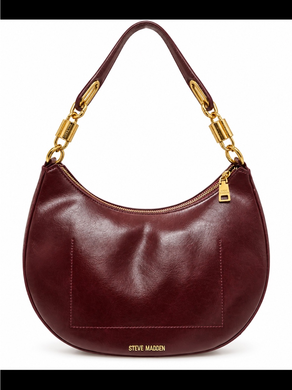Steve Madden Burgundy Leather Crescent Shoulder Bag with Gold Hardware